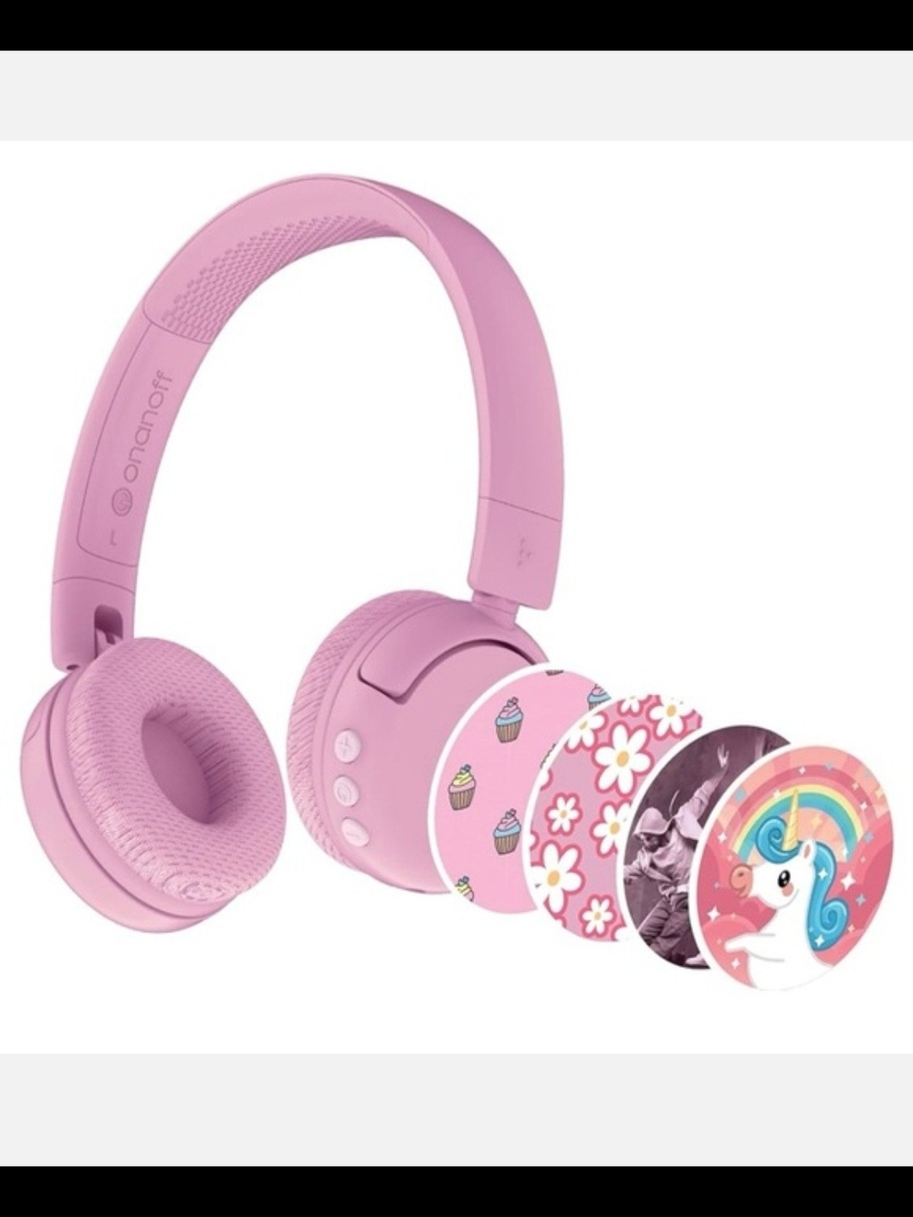 Wireless Pink Kids Headphones with Interchangeable Decorative Discs